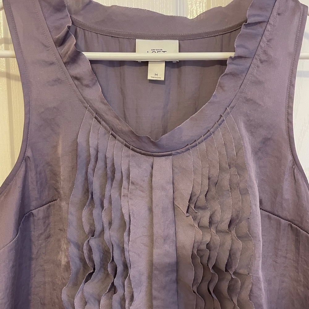 Loft size medium light purple lilac silky ruffle top